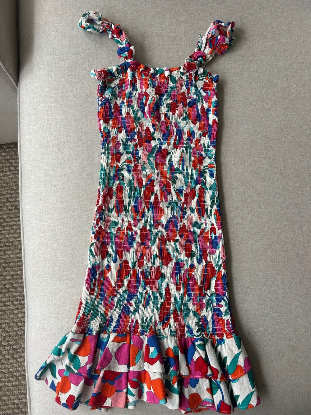 Olivaceous Floral Smocked Ruffle Dress